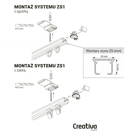 Szyna aluminiowa ZS pojedyncza 100 cm Czarny agrafki ZS-100-Czarny-agrafki
