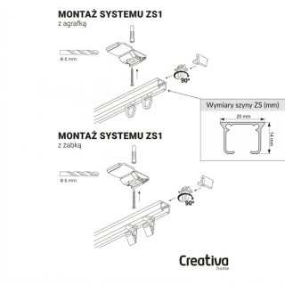 Szyna aluminiowa ZS pojedyncza 250 cm Biały żabki ZS-250-Biały-żabki