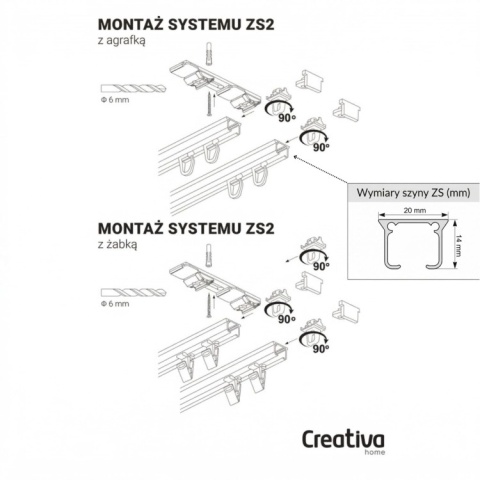Szyna aluminiowa ZS2 podwójna cięta 600 cm Czarny żabki ZS2-600/2-Czarny-żabki