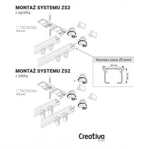 Szyna aluminiowa ZS2 podwójna cięta 600 cm Czarny żabki ZS2-600/2-Czarny-żabki