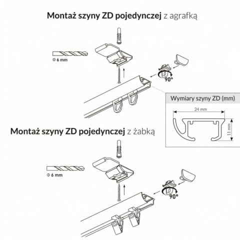 Szyna aluminiowa ZD pojedyncza 100 cm Biały żabki ZD-100-Biały-żabki