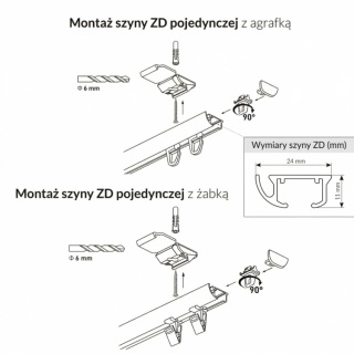 Szyna aluminiowa ZD pojedyncza 150 cm Czarny żabki ZD-150-Czarny-żabki