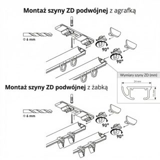Szyna aluminiowa ZD2 podwójna cięta 600 cm Czarny żabki ZD2-600/2-Czarny-żabki